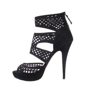MIU MIU Black Suede Lasercut Cage Platform Sandals Heels Shoes 38.5 $795